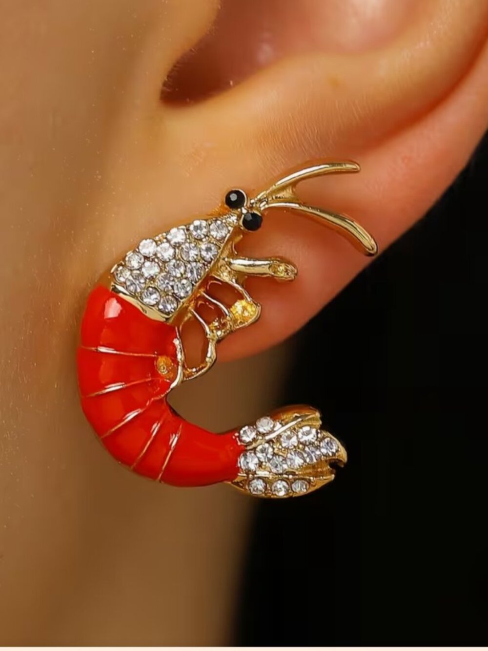 NEW Red Enamel Crystal Studded Crayfish Earrings Fun Shellfish Statement